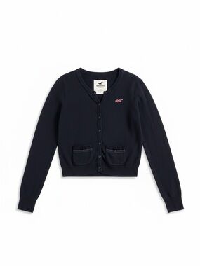 Vintage Hollister Dark Navy Knit Cardigan with Logo Tag